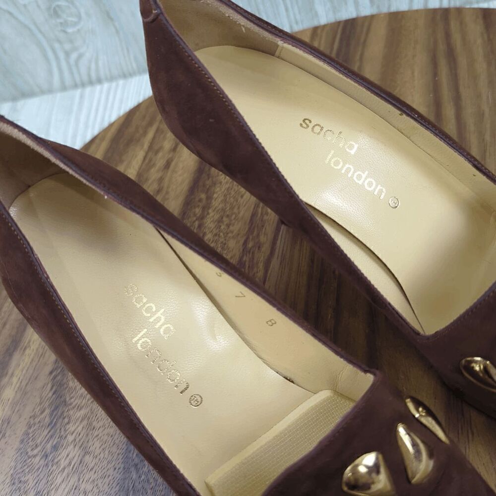 Sacha London Women’s 7B Embellished Brown Suede Pump Heels Made in Spain - Picture 10 of 12